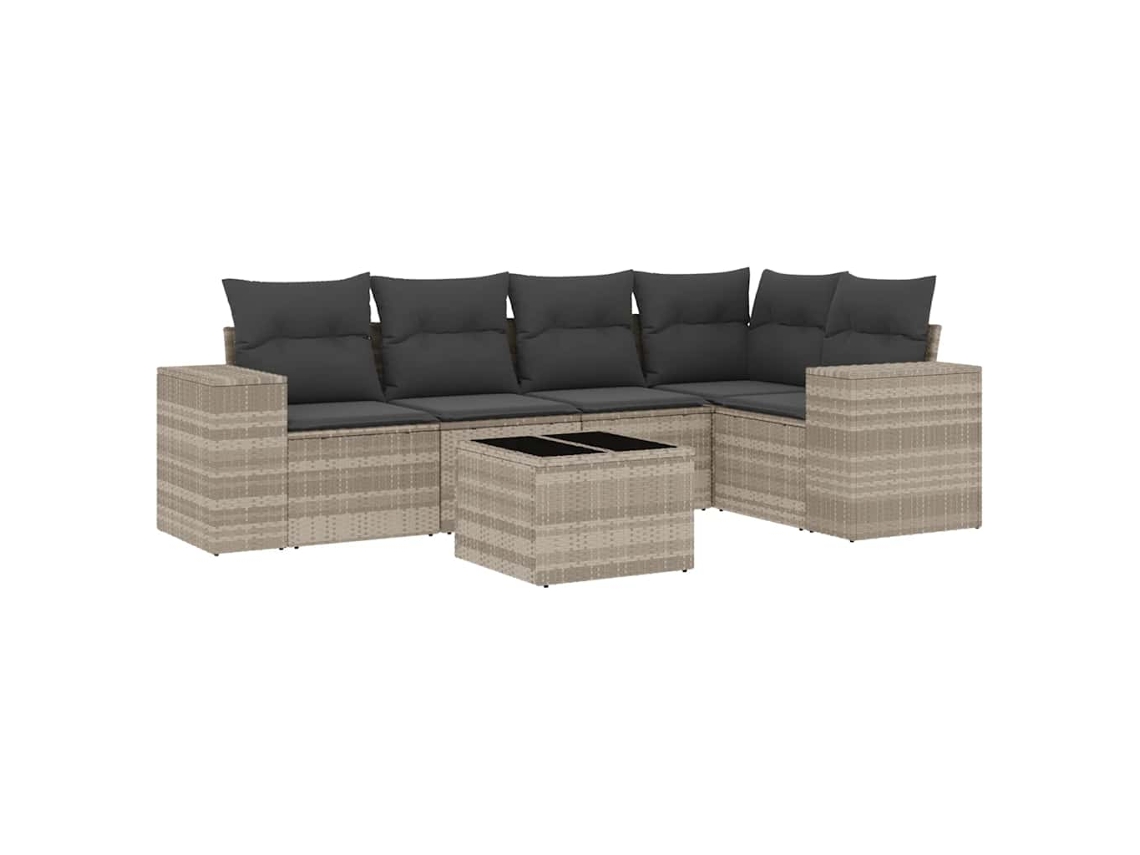 Conjunto de 6 Sofás de Jardim com Almofadões Vime Pe Cinzento Claro MAISON EXCLUSIVE (80x200 cm)