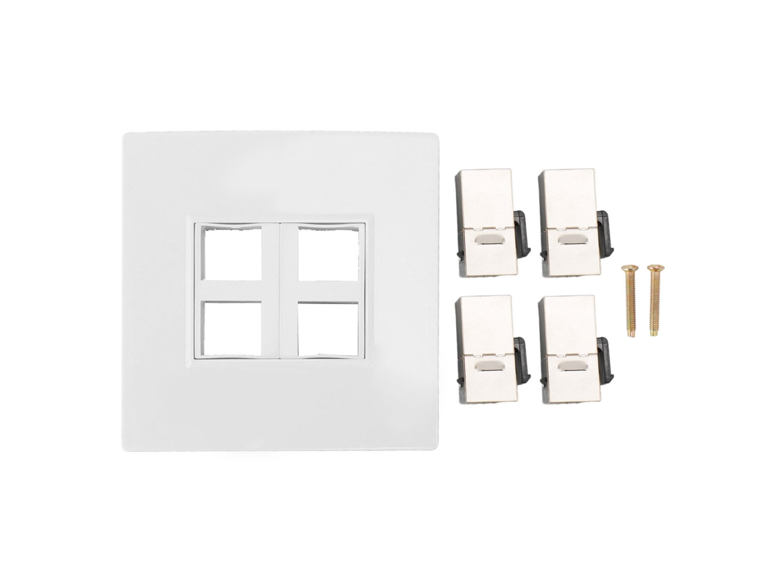Placa de Parede Ethernet Cat6 com 4 Portas Hembra para Cat5, Cat5e, Cat6 e Cat6a Marca
