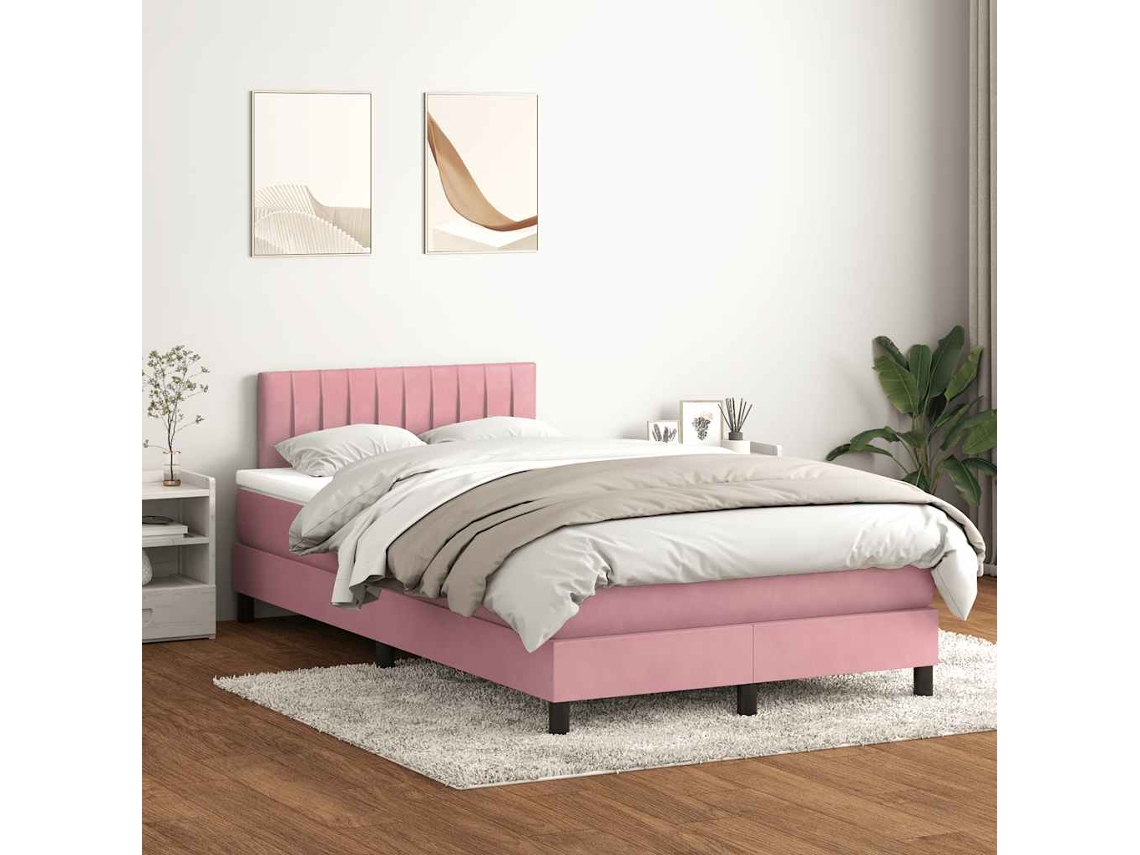 Vidaxl Cama Box Spring C/ Colchão E Led 120x220 Cm Veludo Rosa
