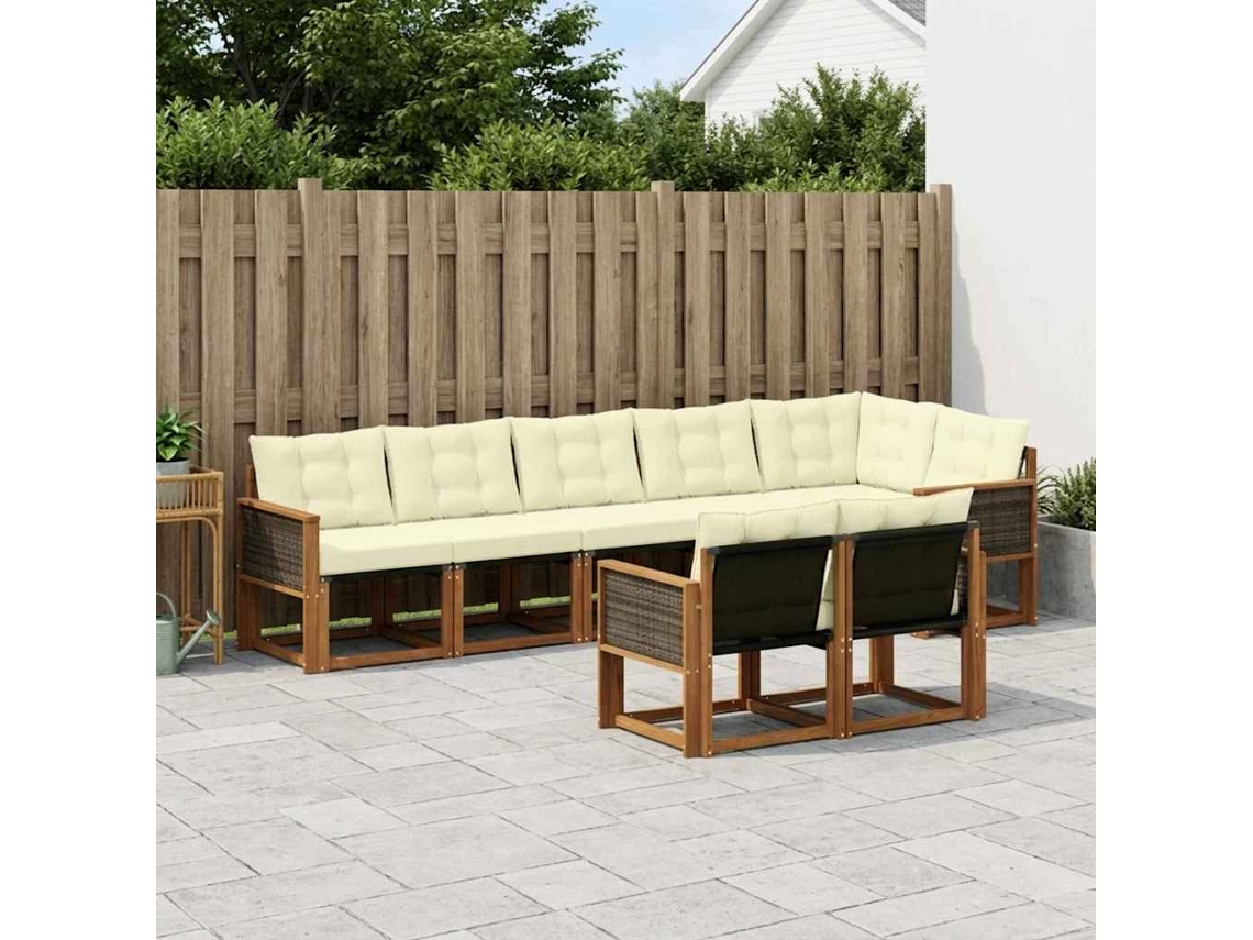Vidaxl Conjunto De Sofás Para Exterior 8 Unid. Natural E Creme
