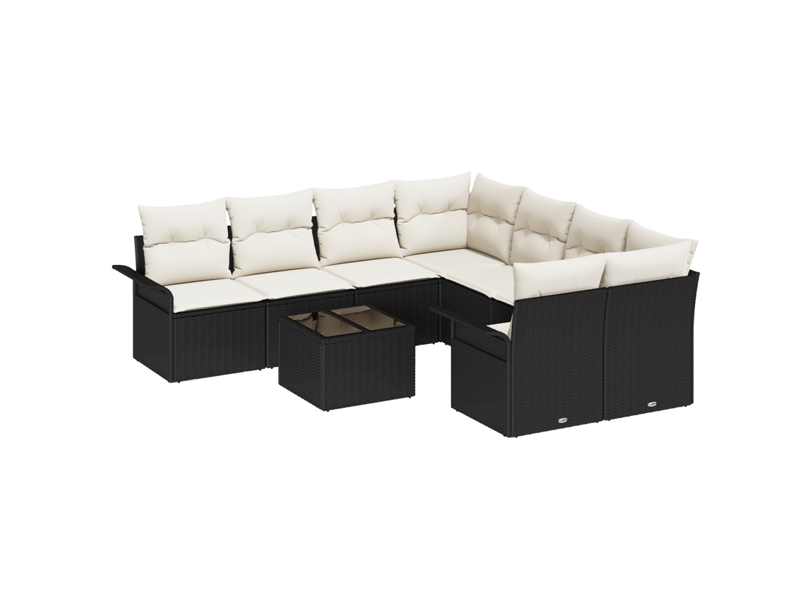Conjunto 9 Conjunto De Sofá De Jardim Vidaxl Preto Vime Pe (242,5 X 234 X 85 Cm)