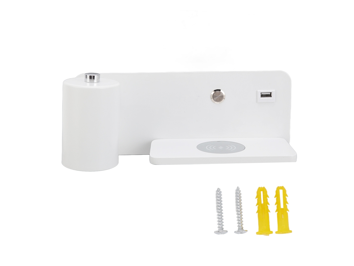 Lâmpada De Parede Led Com Carregamento Sem Fio E Usb Para Sala E Quarto Branco Esquerdo