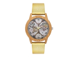 Relógio de pulso Zhoulianfa T93-f dourado com quartzo e pulseira de malha, unissex.
