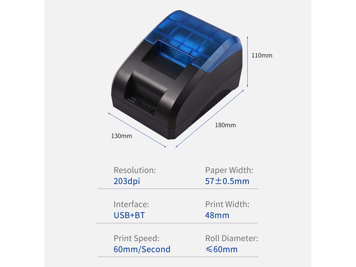 Impressora Térmica de Recibos 58mm Usbbt Desktop com Códigos de Barras e Logotipos
