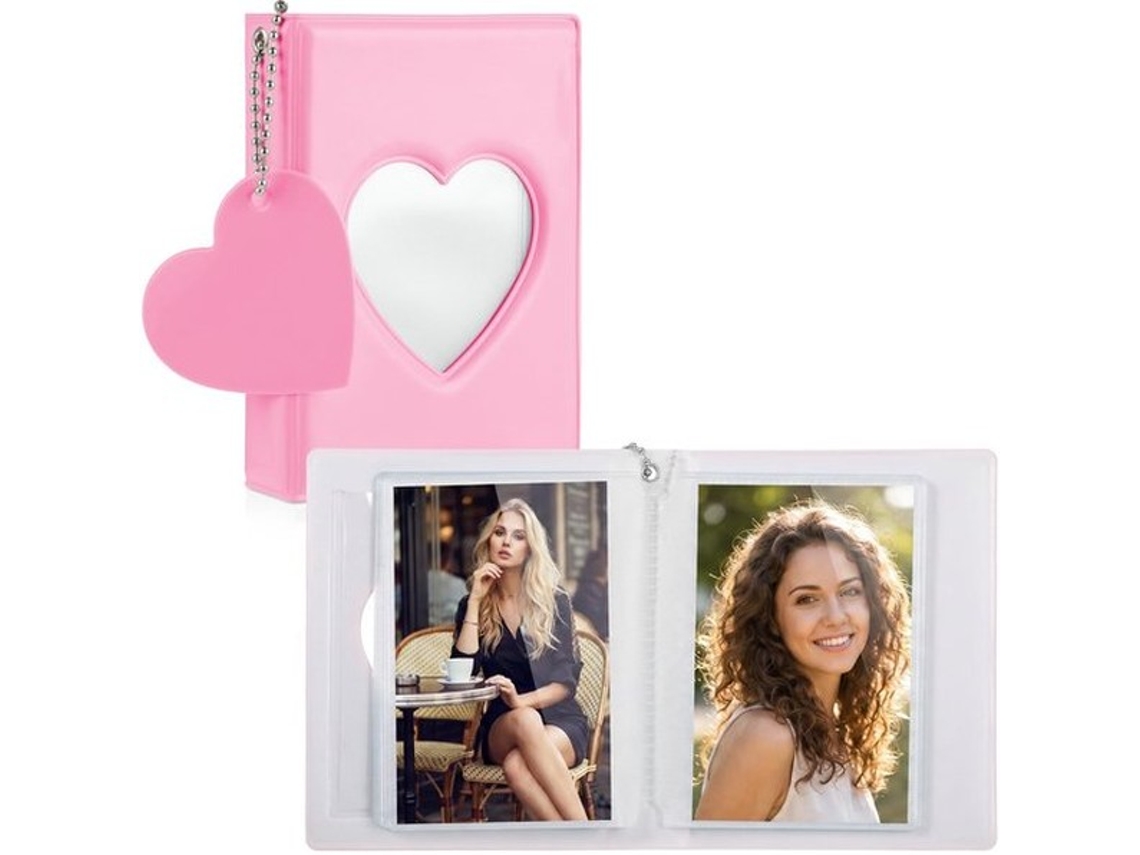 Map De Fotografias, 9 Cm, Mini-album De Fotos, Capa De Forma Coração, Pequeno Porta-fotos Com Gancho E 32 Espaços Para Fotos (rosa)