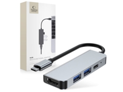 Hub Usb C 4 Em 1 Tech Protect Usb A / Hdmi / Usb C Cinza Brilvibera