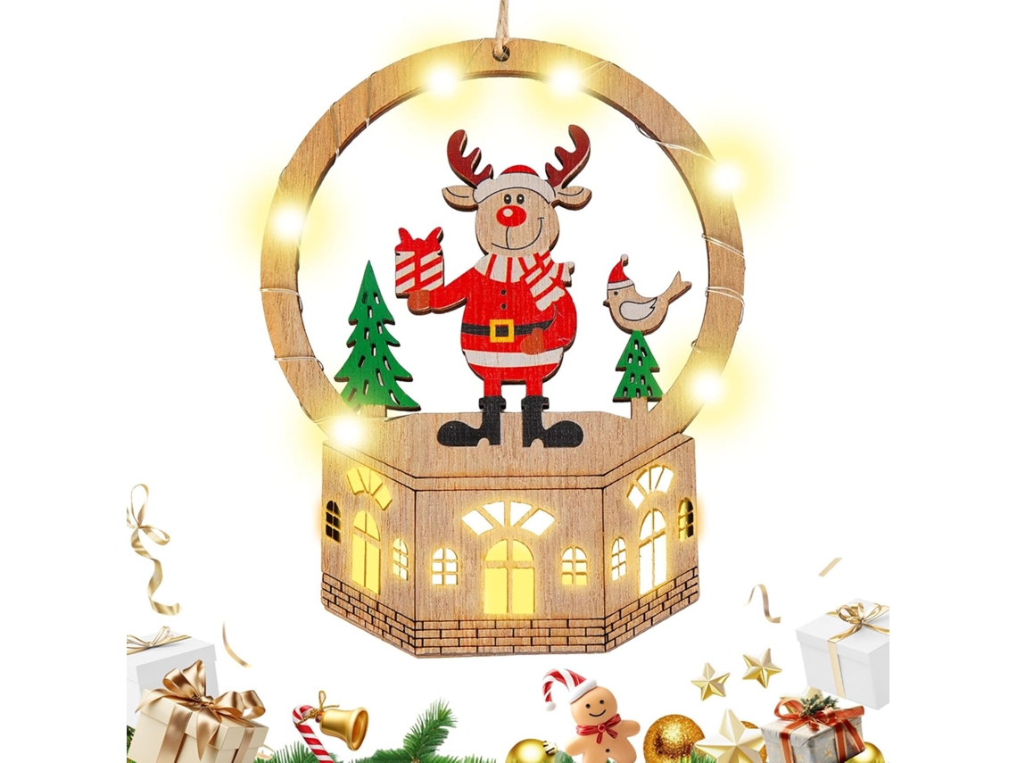 Enfeites Natal Madeira Decoração Festas Luzes Led Centro Natalino Porta Entrada Escritório Guirlanda Escada GOKOCO