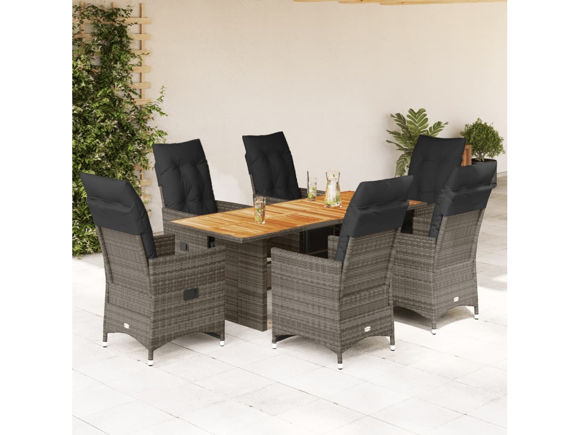 Conjunto 7 Peças Bistrô De Jardim C/ Almofadões Vime Pe Cinza Dkd Home Decor
