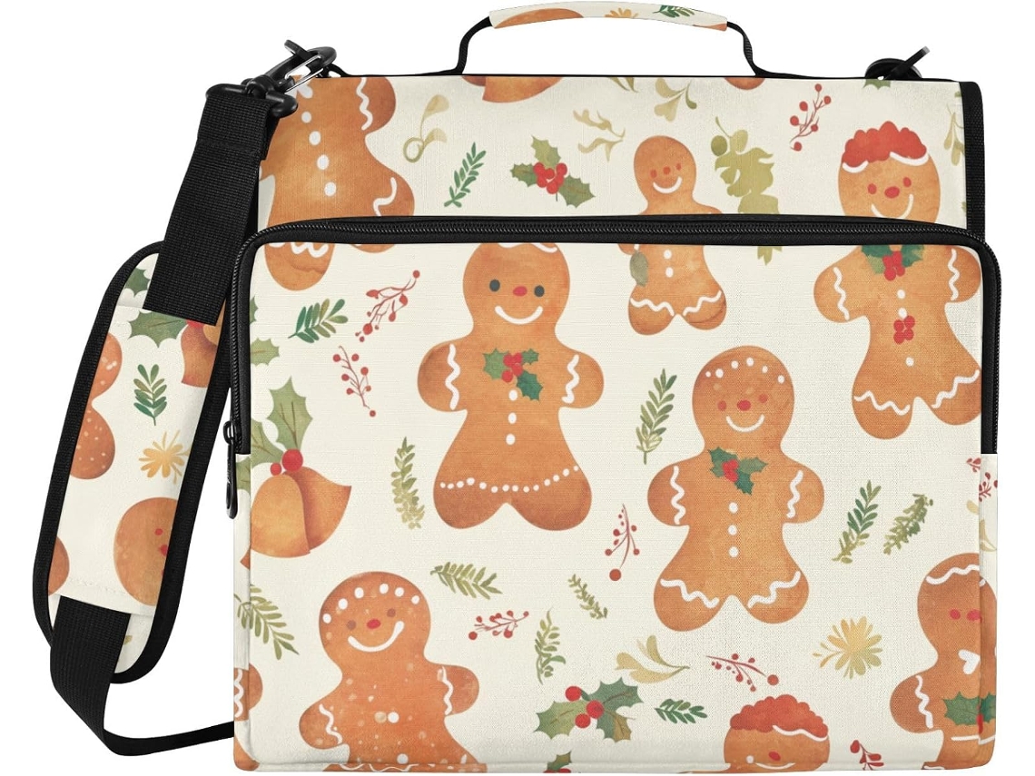 Pasta De Natal Masculina Com Estampa Biscoito Gengibre, Pasta Com Zíper De 3-argolas E 1, 5-polegadas Com Alça De Ombro