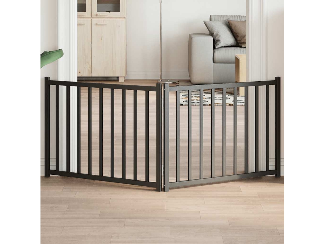 Vidaxl Portão P/ Cães Dobrável 2 Painéis 160 Cm Abeto Maciço Preto