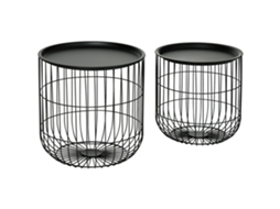 Conjunto De Duas Mesas Laterais Em Estilo Nórdico, Com Espaço De Armazenamento E Design Empilhável, Elegante Acabamento Preto