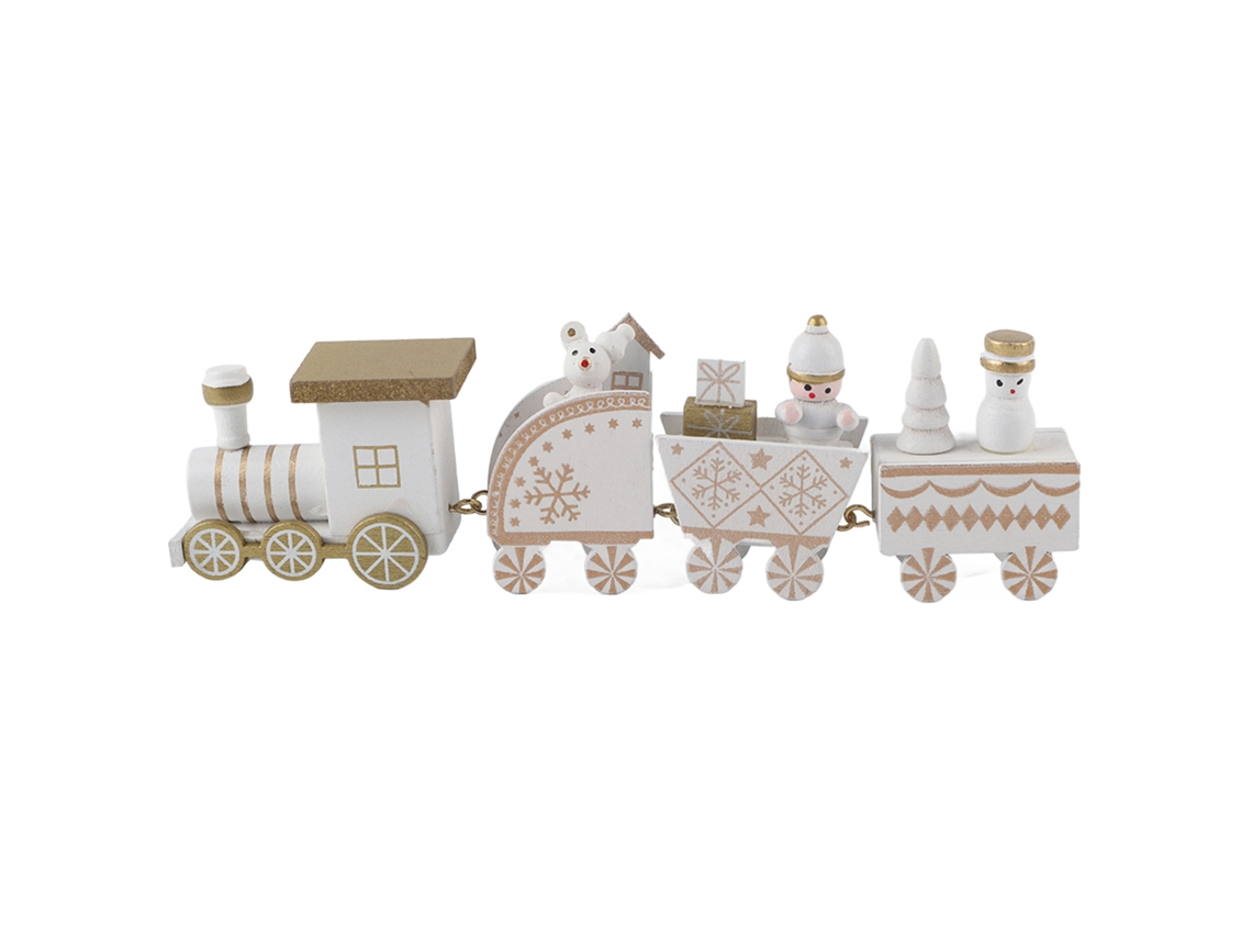 Mali trem de Natal de Madeira para Crianças Diy Decorativo Brinquedo Presente Branco 4 Seções