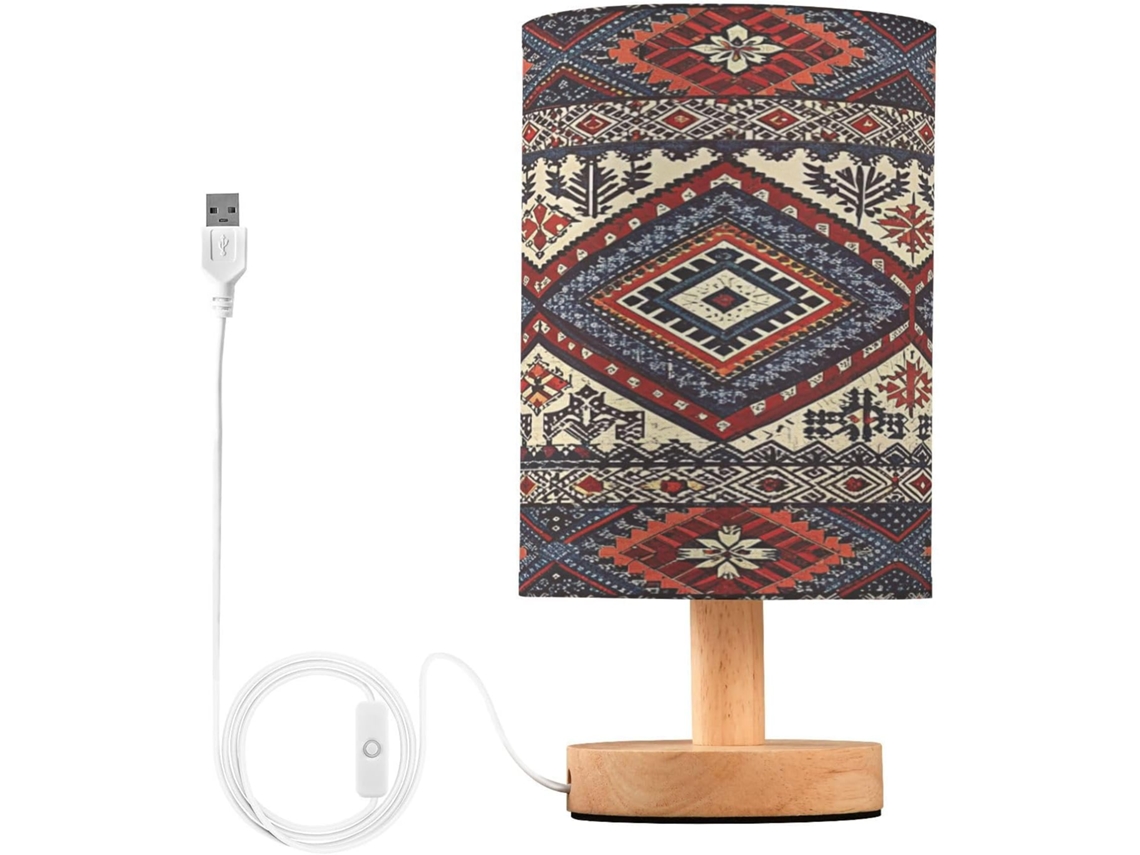 Abajur De Cabeceira Com Estampa Étnica Para Quarto, Portas De Carregegamento Usb C, Luminária De Mesa Cabeceira, Luminária