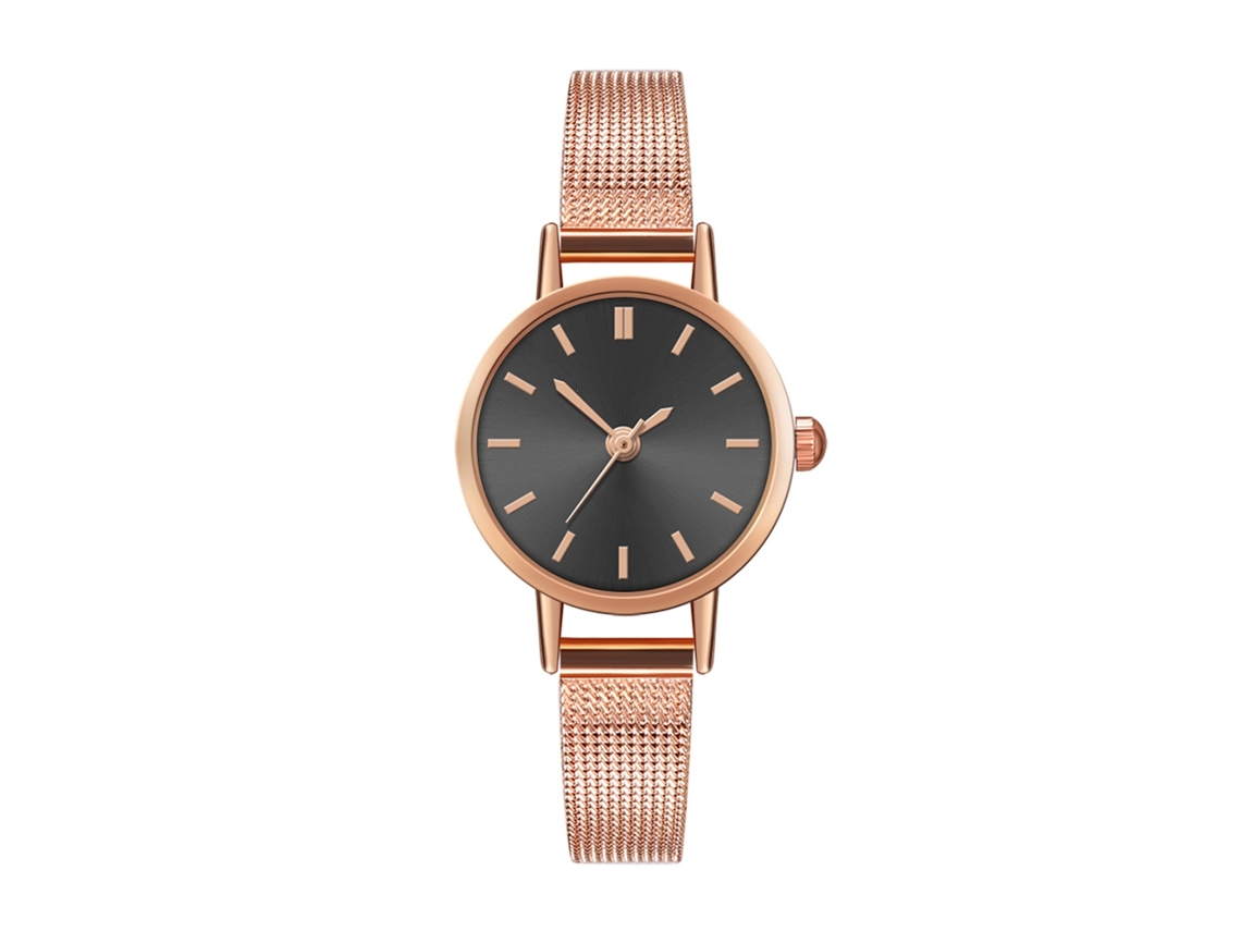 Relógio de Pulso Casual Simples com Pulseira de Malha Movimento de Quartzo Preto