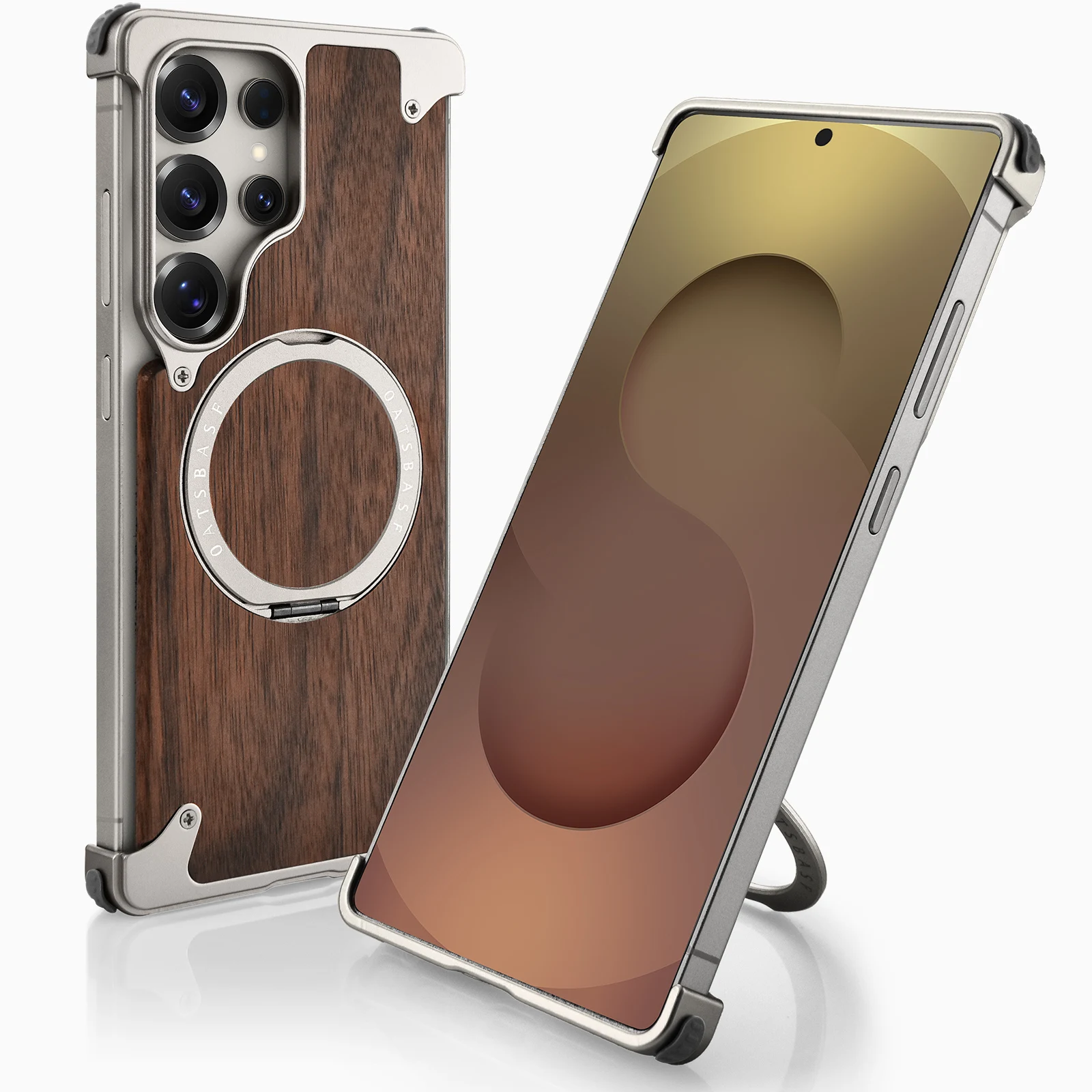 Capa De Madeira Para Celular (natural Galaxy S25 Ultra) Com Suporte Giratório De 360° E Proteção Contra Impactos.