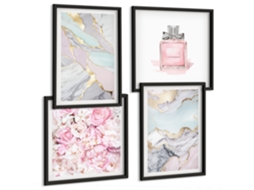 Composição De Quadros Na Parede Ruas Da Cidade, Inspiração Em Preto E Branco Moldura Preta Pinturas De Quarto Espelharte (conjunto De 4 Imagens)