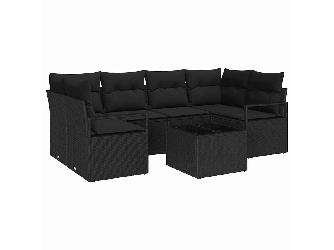 Maison Exclusive - Conjunto De Sofá De Jardim 7 Pcs Preto Rattan E Aço E Vidro