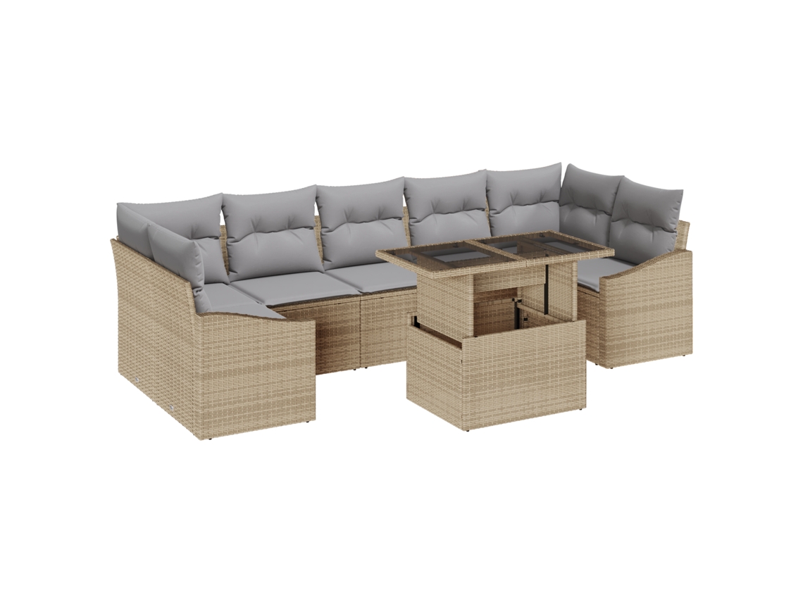 Conjunto 8 Sofá De Jardim Vidaxl Bege Vime Pe (100 X 55 X 73 Cm)