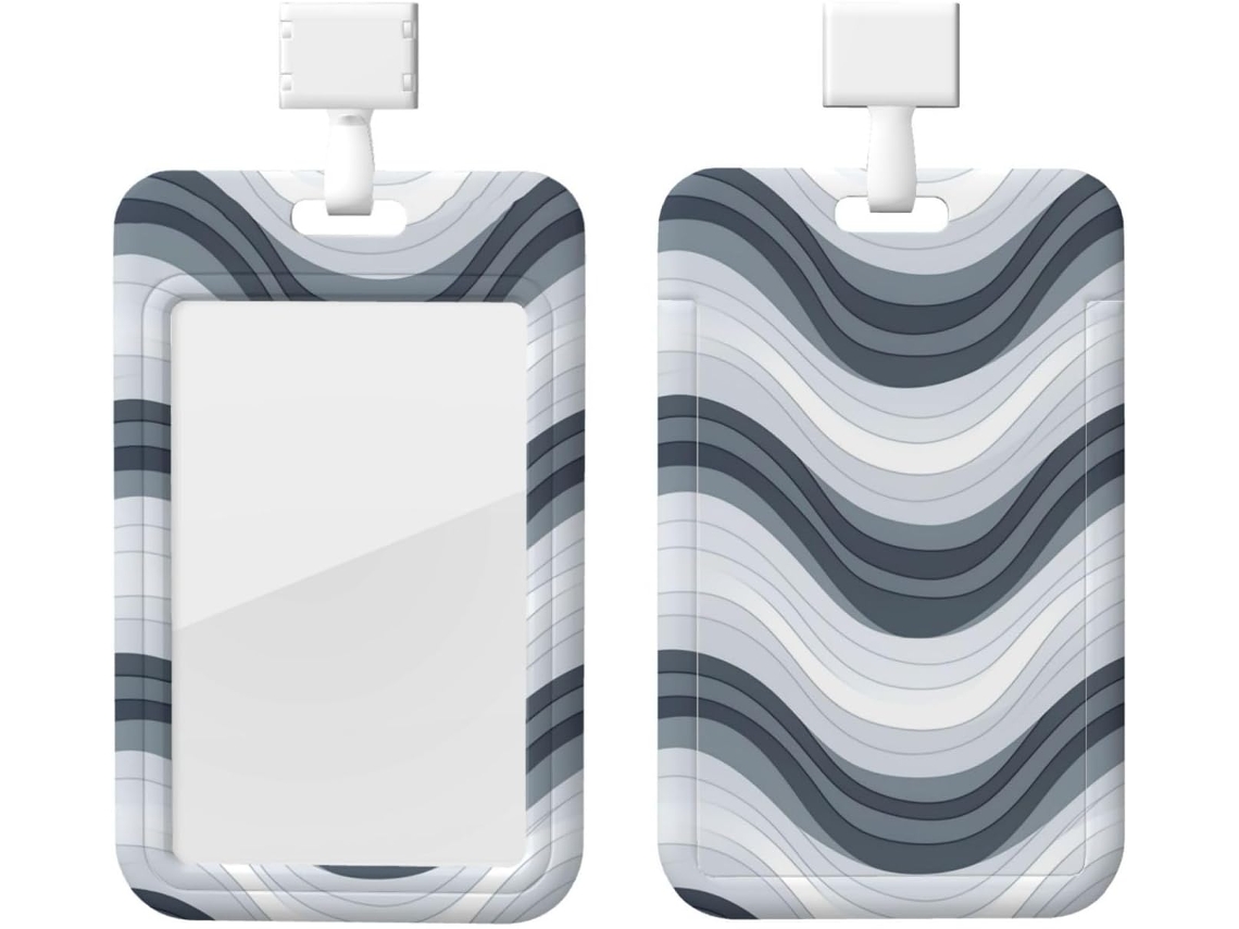 Porta Crachá Listrado Cinza Con Ondas, Protetor de Cartão Vertical Com Cordão, Camada Plástica Impermeável, Porta Cartão