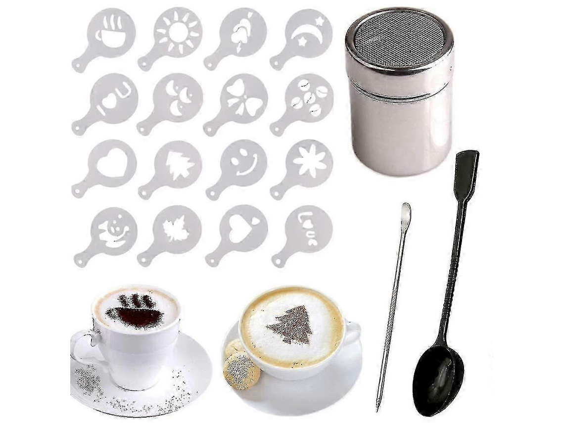 Chupeta De Chocolate Em Aço Inoxidável 16 Estênceis Para Café Cappuccino Colher Medidora Caneta De Estêncil De Arte Guanguan Brilvibera
