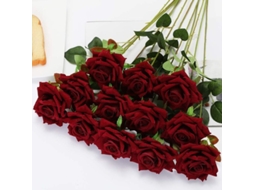 12 Rosas Artificiais de Veludo, Cais Longo, Decoração de Casa, Jardim, Casamento, Vinho