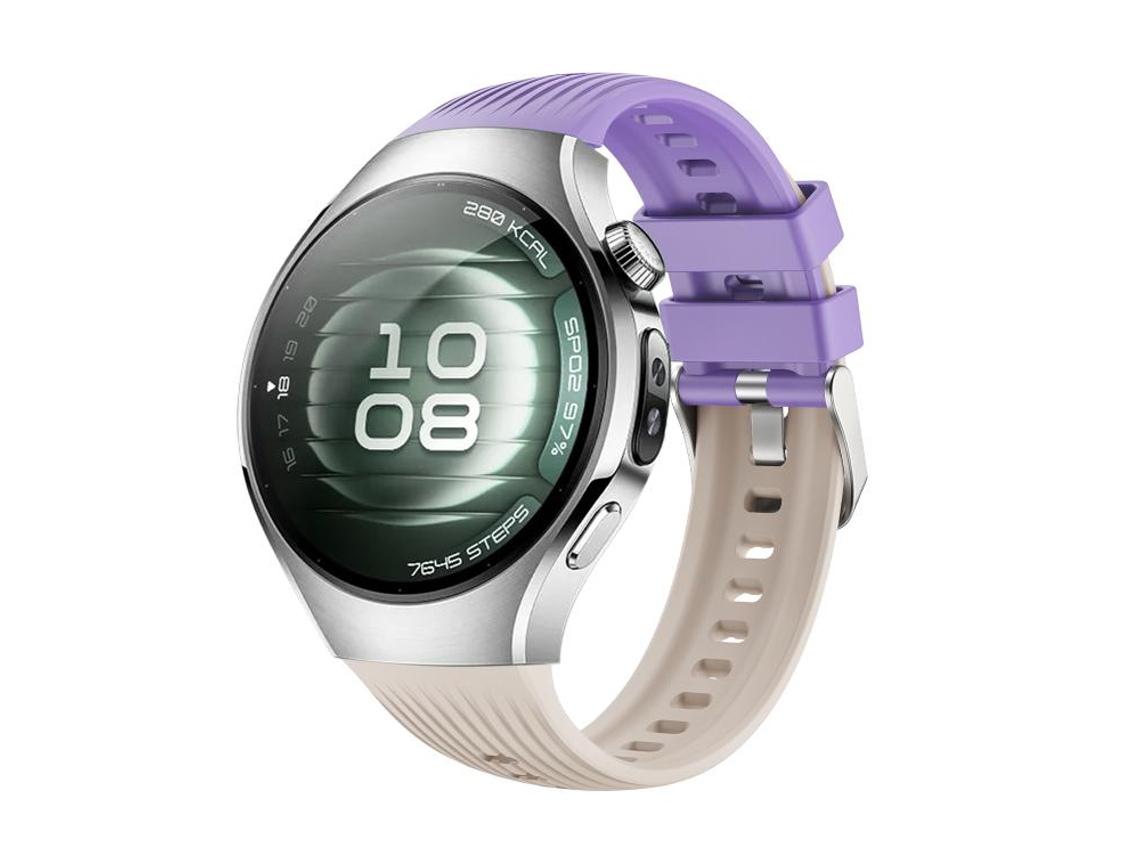 Bracelete Para Huawei Watch 5 (42mm) - Silicone Vertical - Fivela De Aço Prate Roxo Starlight