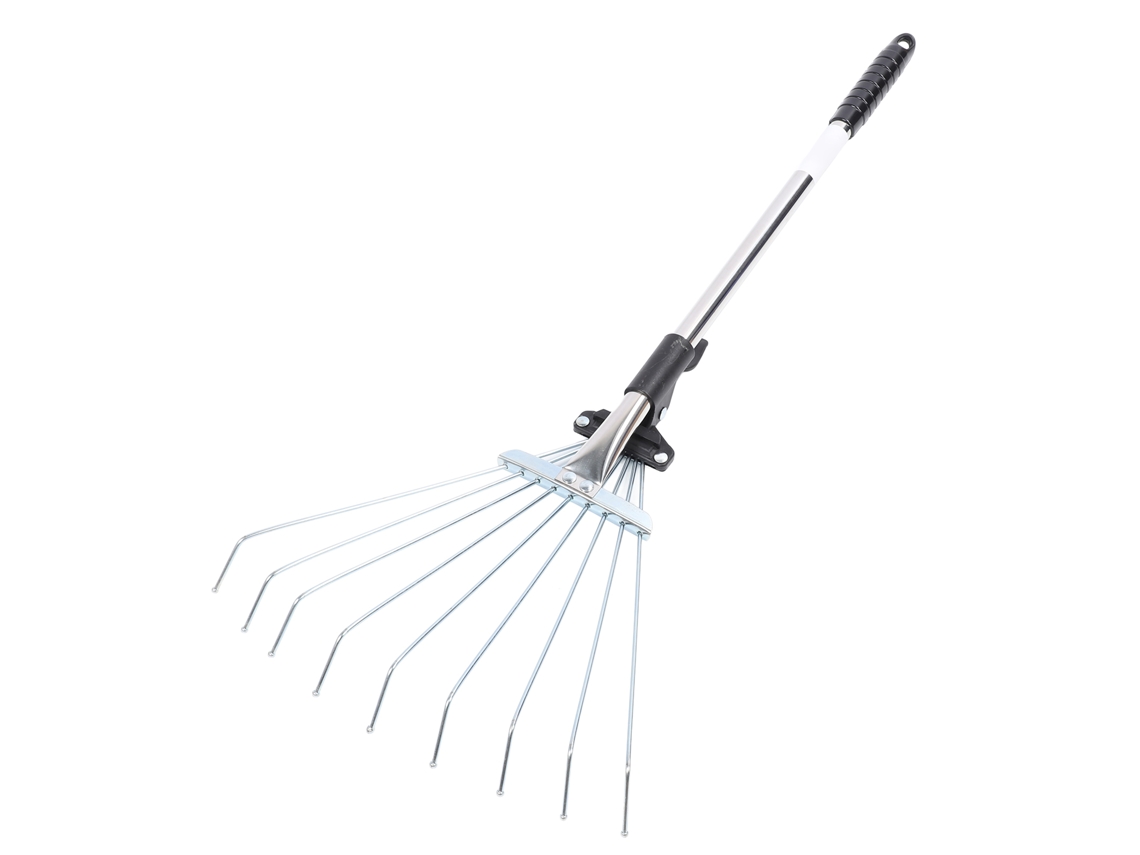 Ancinho de folhas ajustável e expansível em aço inoxidável para jardim e pátio, com 9 dentes, ferramenta manual.