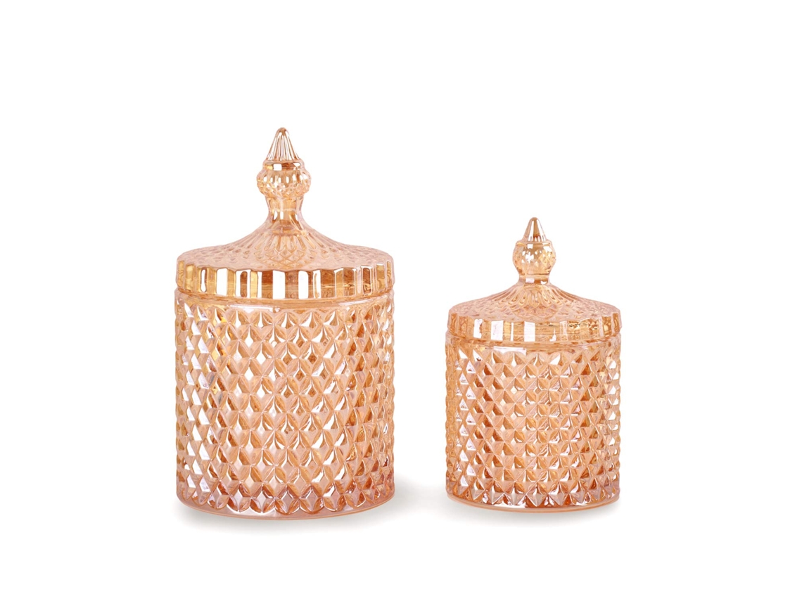 Conjunto De 2 Potes De Vidro Para Banheiro Com Tampas Para Cotonetes, Marrom. Aquaforge