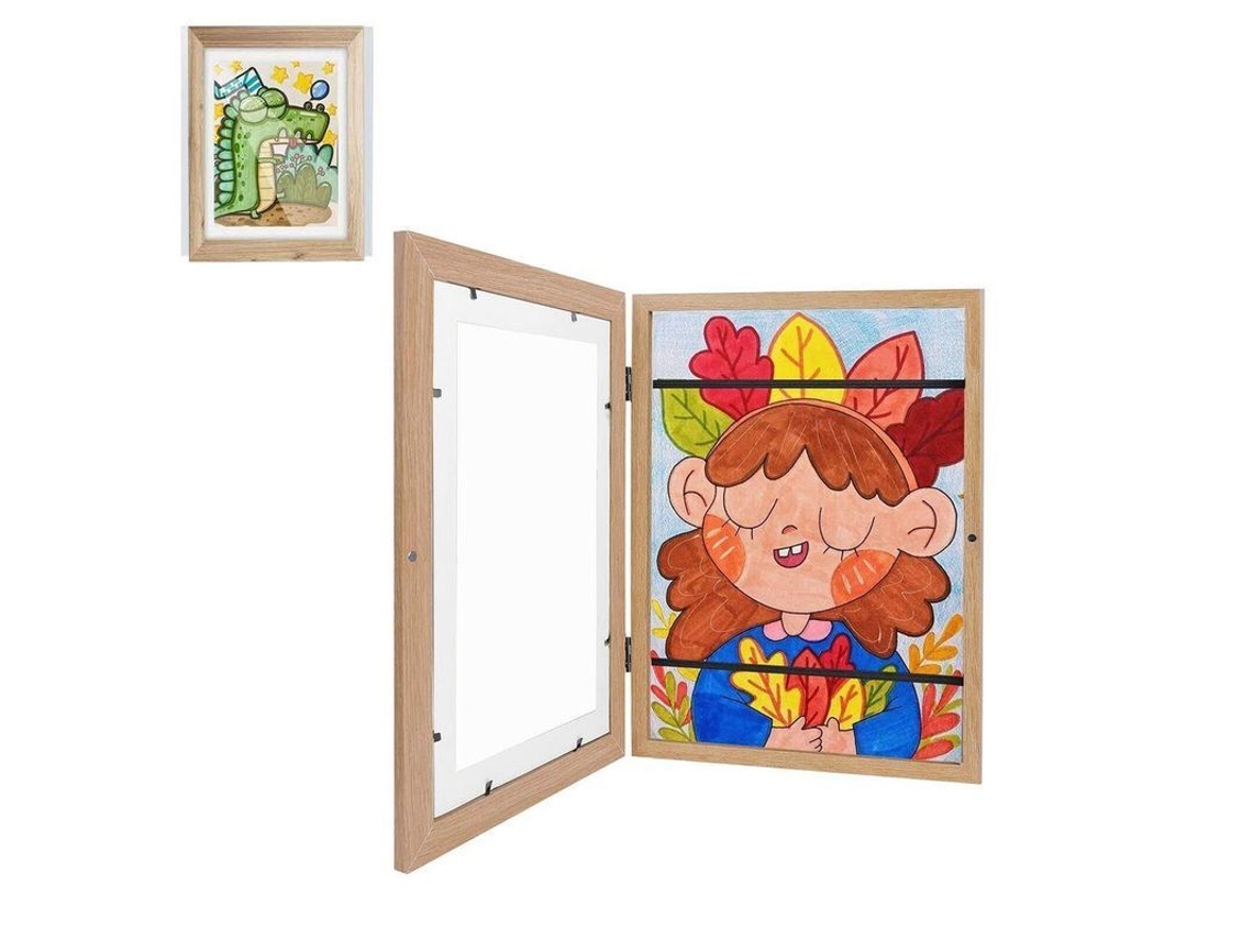 Rebe-marco Para Arte Infantil Marco De Fotos Com Armazenamento Para Desenhos E Manuais Gpn Madeira Original