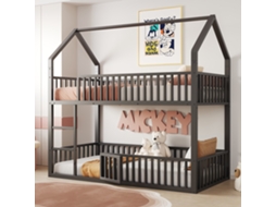 Beliche Metálico 90x200 Cm Para Crianças, Cama Dupla Loft Com Escada E Porta No Leito Inferior, Preto