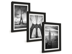 Quadros Decorativos Para Paredetorres De Ponte Monocromáticas Moldura Preta Quadros Para O Escritório Espelharte (3 Peças 20x30 Cm)