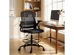 Cadeira De Escritório Ergonômica Com Suporte Lombar E Apoio Para Os Pés, Poliéster E Aço, 58x63x105-126 Cm, Preto