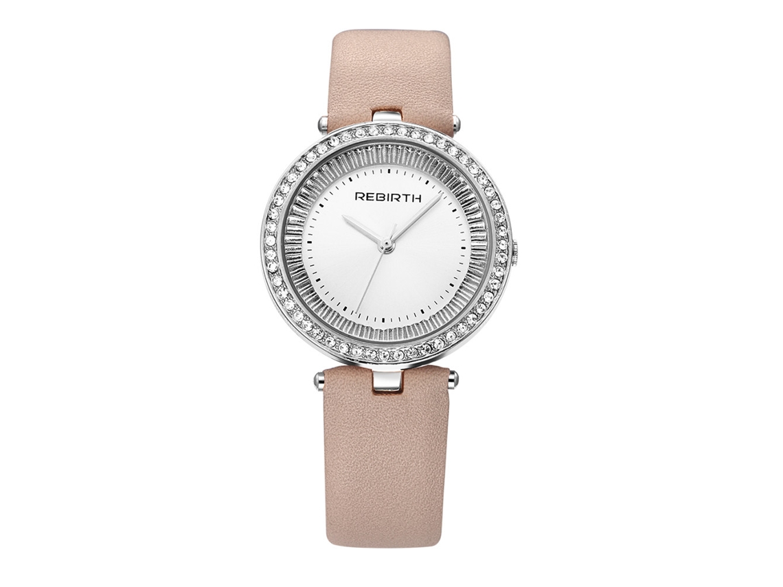 Relógio Feminino Casual de Quartzo com Strass Pulseira Pu Rosa e Branco