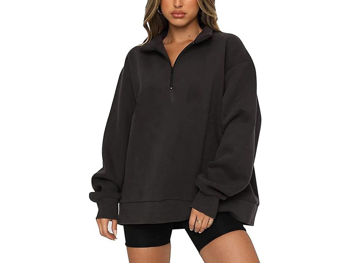 Moletom feminino Ilwhe tamanho médio com zíper, forro de lã leve e macia, modelagem ampla, modelo 2026.
