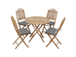 Conjunto 5 Pcs De Jantar Dobrável C/ Almofadões P/ Exterior Bambu Dkd Home Decor