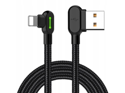 Cabo Lightning bidirecional de 90° com LED Mcdodo de 2 m para iPhone 11, 12, 13 e 14