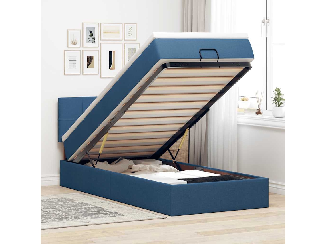 Vidaxl Cama Otomana Com Colchão 90x200 Cm Tecido Azul