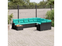 Vidaxl Conjunto De Sofá De Jardim Com 10 Peças E Almofadas Em Rattan Sintético Preto
