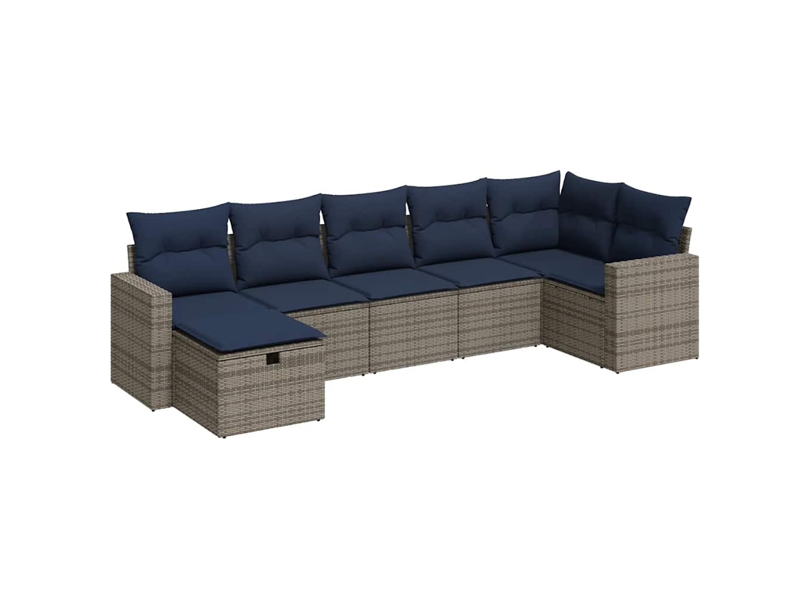 Conjunto de 7 Sofás para Jardim com Almofadões Vime Pe Cinzento MAISON EXCLUSIVE (7 pcs)