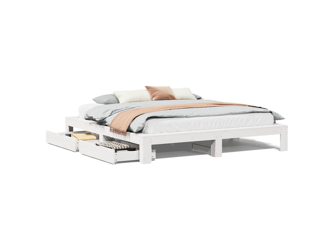 Bed Frame, Bed Frames Vidaxl Branco Madeira De Pinho (200 X 200 Cm)
