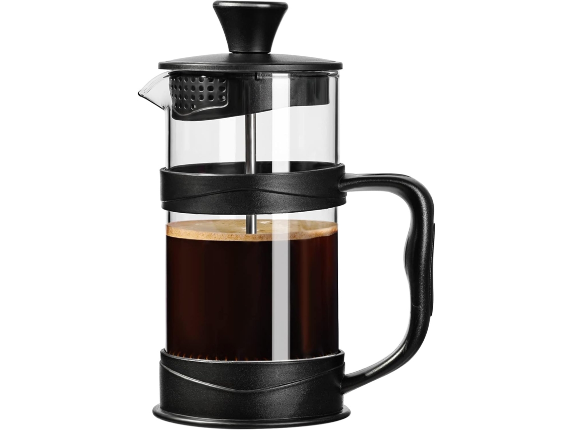Prensa Francesa para Cafe e Cha de 355 Ml com Alça de Bambu e Vidro Resistente Ao Calor, para Cerveja Fria, Cor Preta ZYBLSSBB
