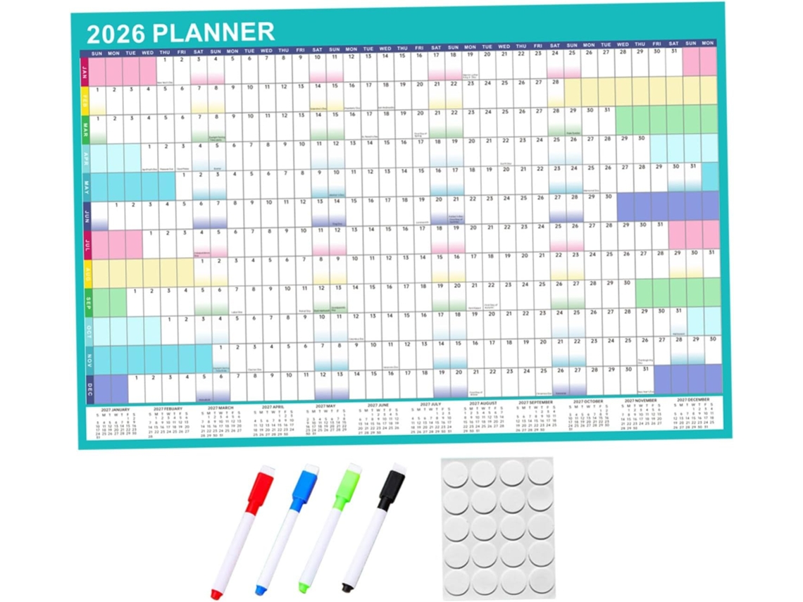 Calendário de Parede Mensal, Reutilizável, Quadro Branco Plástico 91,40 X 60,90 0,10 Cm Polegadas