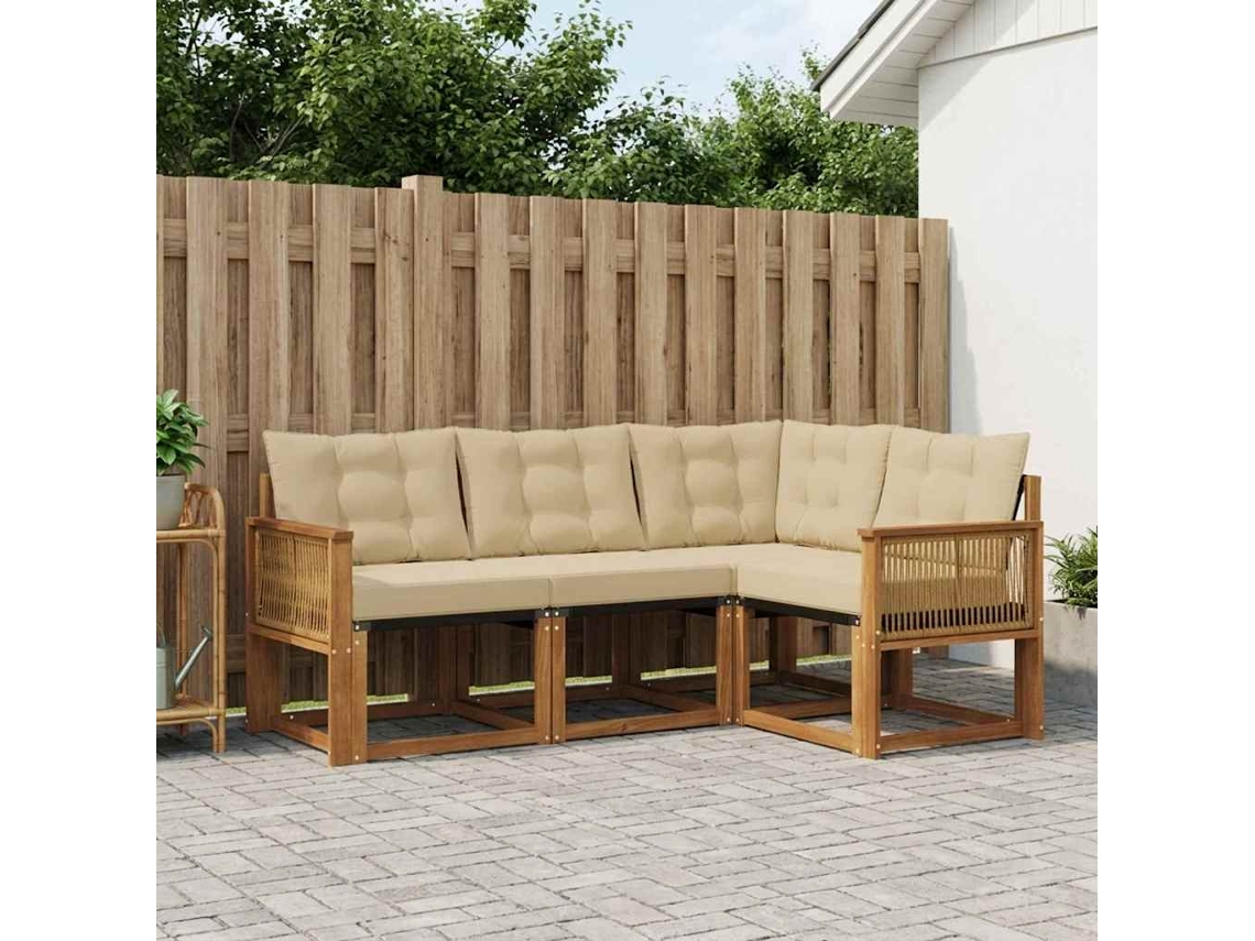 Vidaxl Conjunto De Sofás Para Exterior 4 Pcs Natural E Bege