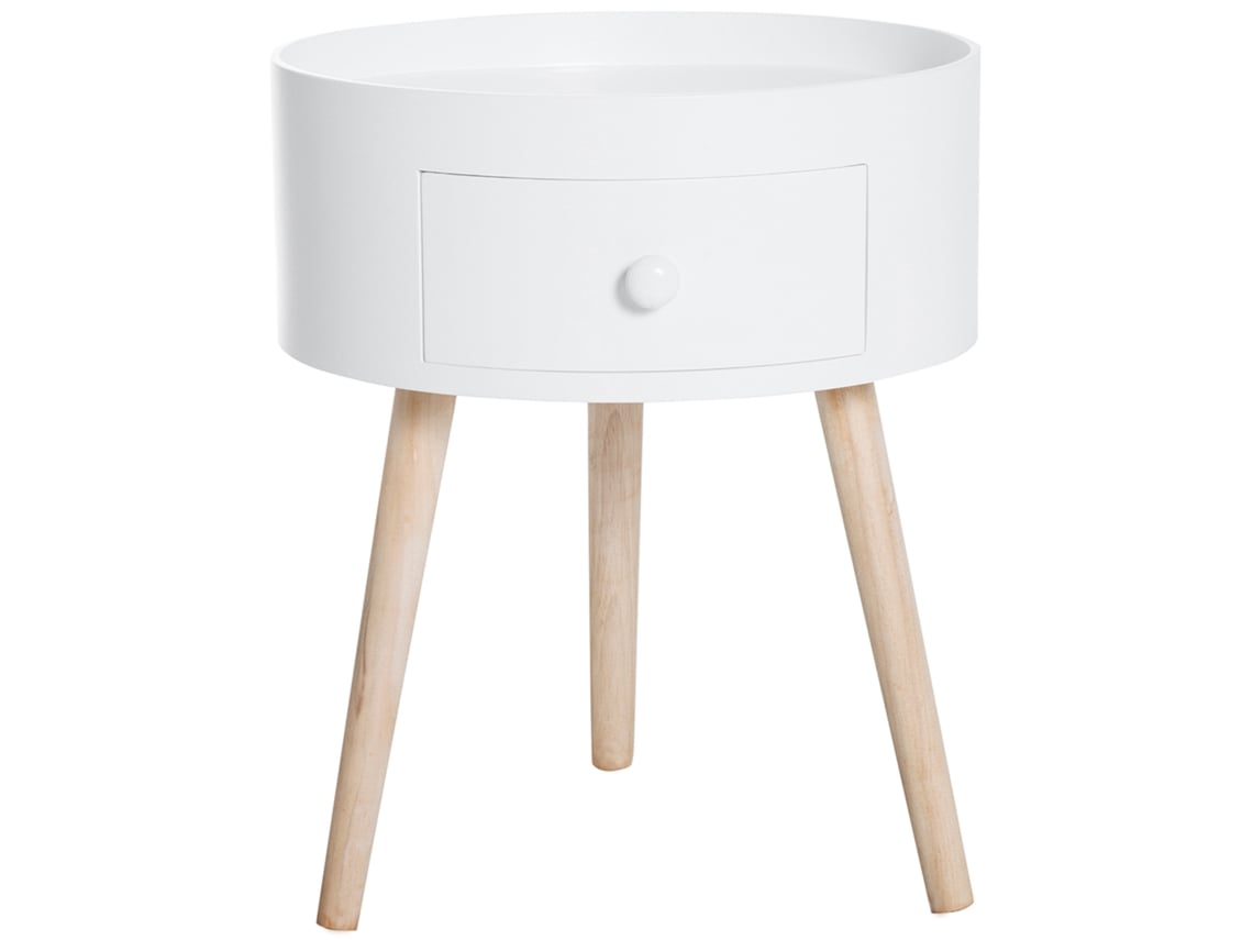 Mesa De Centro Redonda Com Gaveta, Design Scandi, Branca