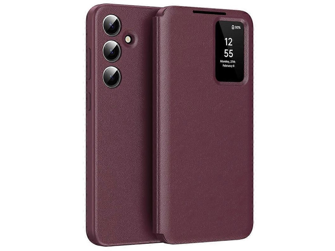 Capa de Couro com Janela Smart View YURU para Samsung Galaxy S25 FE