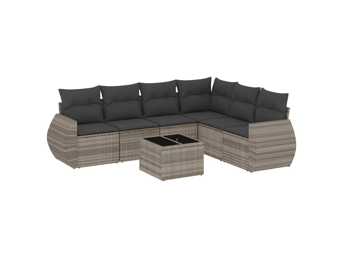 Conjunto de 7 Sofás de Jardim com Almofadões Vime Pe Cinzento Claro MAISON EXCLUSIVE (7 pcs)