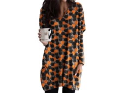 Vestido Laxiscreed Laranja Casual Com Decote V E Manga Longa Para Festas E Outono Xl