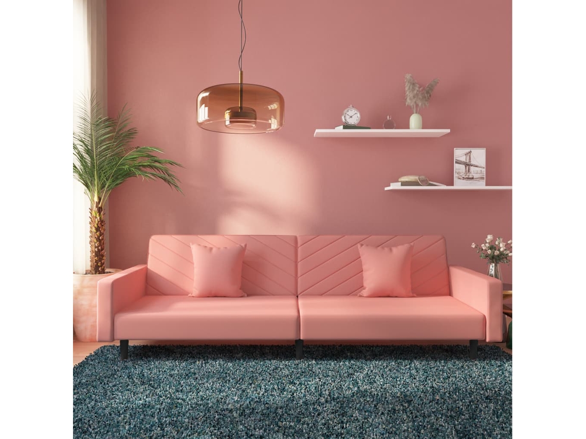 Vidaxl Sofá-cama 2 Lugares Com Duas Almofadas Veludo Rosa