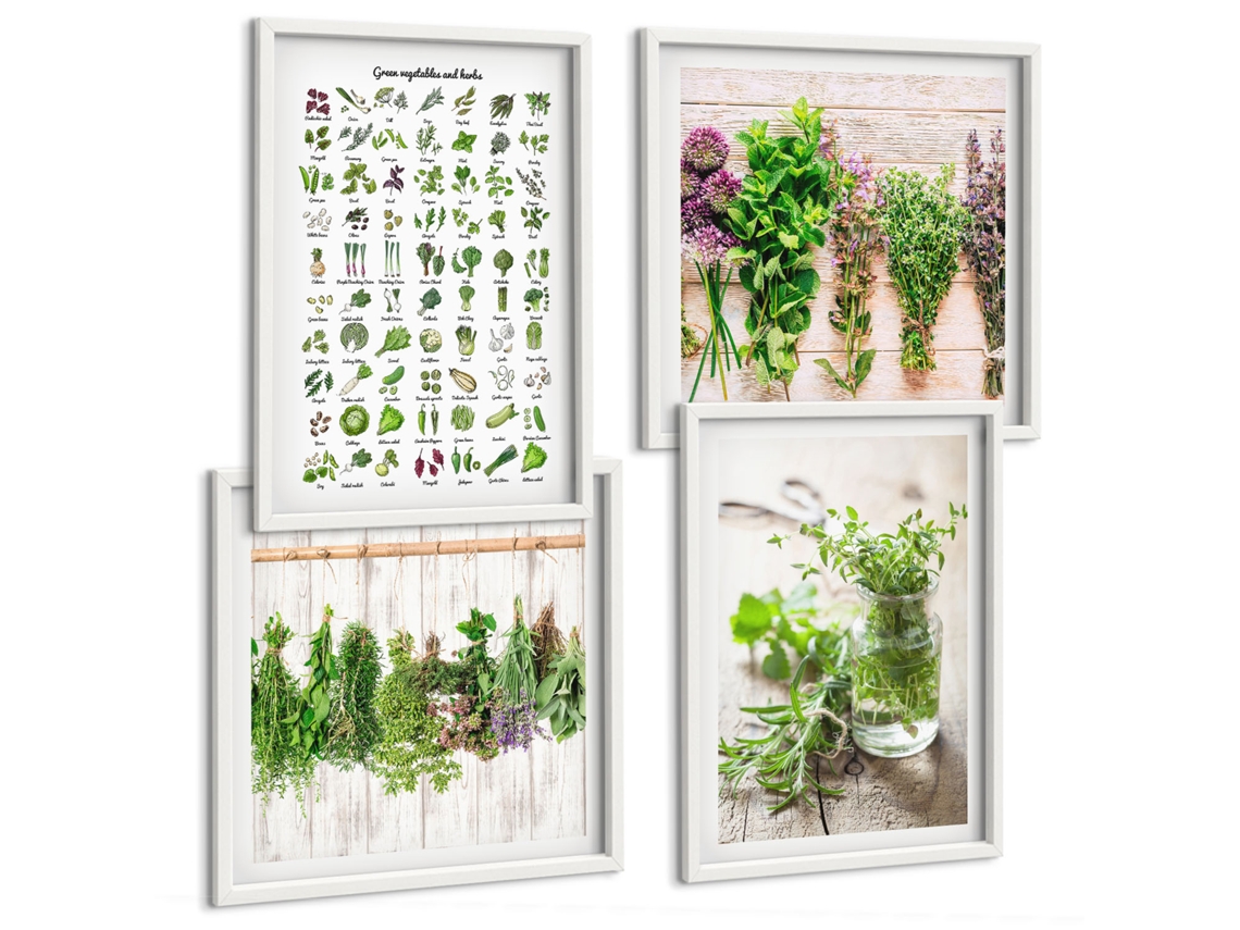 Quadros Decorativos Para Parede Ervas Secas Para A Cozinha Moldura Branca Imagens Para Um Quarto Infantil Espelharte (conjunto De 4 Imagens)