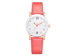 Relógio de Pulso Feminino Casual Quartzo com Strass Pulseira de Couro Pu Vermelho